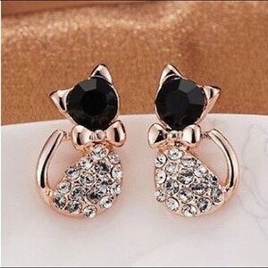 Bow Tie Kitty Crystal Studs Earrings